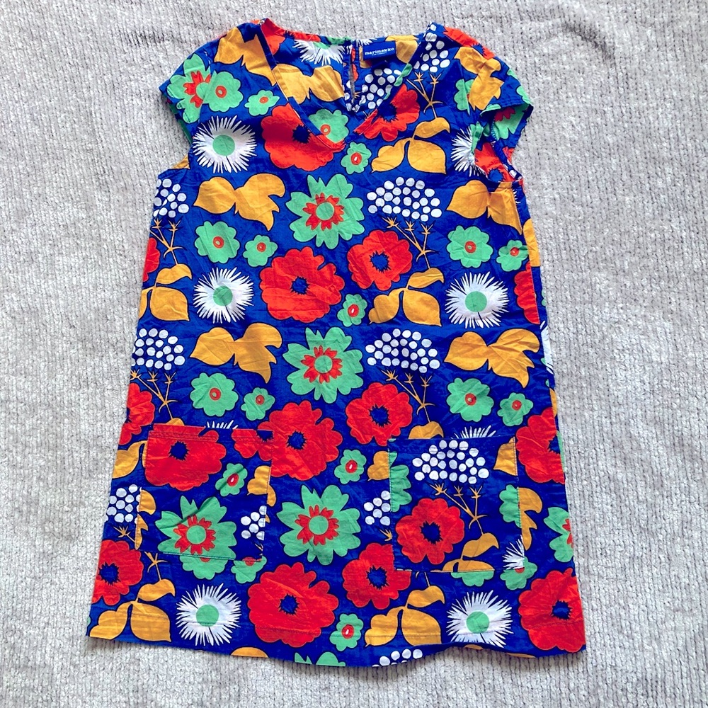 Marimekko For Target Floral Shift Dress Medium Blue Red‎ Green Pockets Cotton